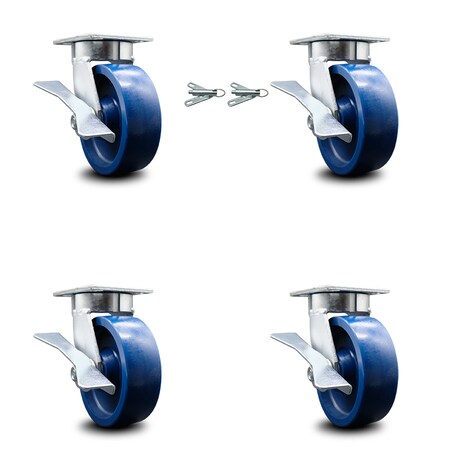 Service Caster 6 Inch Kingpinless Solid Poly Wheel Caster Brakes 2 Swivel Locks SCC, 4PK SCC-KP30S620-SPUR-SLB-BSL-2-SLB-2
